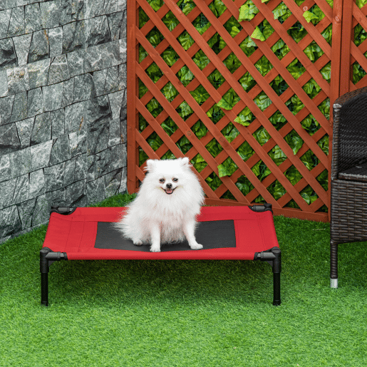 PawHut Cama para Animais de Estimação Cama Elevada para Cães Gatos Portátil Tecido Transpirável para Exterior Interior 76x61x18cm Vermelho