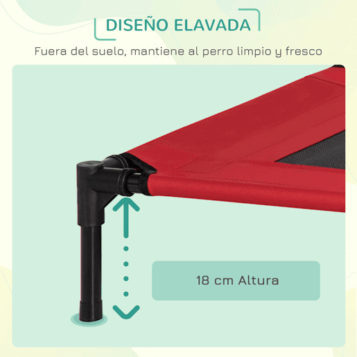 PawHut Cama para Animais de Estimação Cama Elevada para Cães Gatos Portátil Tecido Transpirável para Exterior Interior 76x61x18cm Vermelho