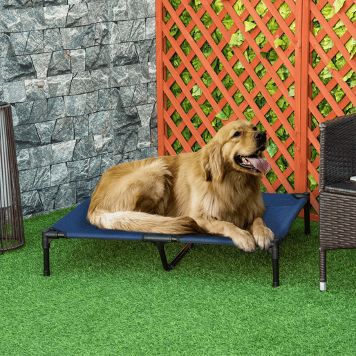 PawHut Cama para Animais de Estimação Cama Elevada para Cães Gatos Portátil Tecido Transpirável Resistente a Água 91,5x76,2x18cm Azul