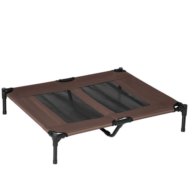 Pawhut cama elevada para perros gatos portátil cama para mascotas con zona de malla transpirable y tela oxford para interior exterior 92x76x18 cm café