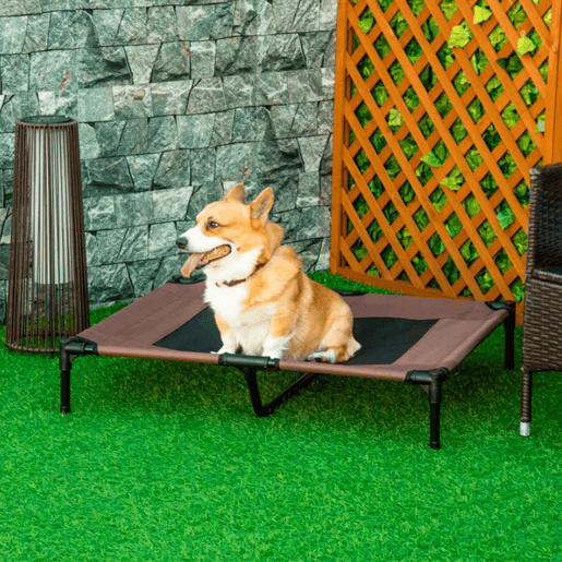PawHut Cama Elevada para Cães Cama de Animais de Estimação com Malha Transpirável e Tecido Oxford para Exterior Interior Ar Livre Jardim Terraço 91,5x76,2x18cm Marrom
