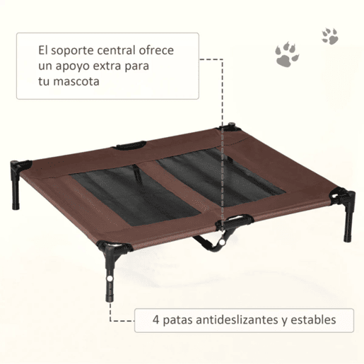 PawHut Cama Elevada para Cães Cama de Animais de Estimação com Malha Transpirável e Tecido Oxford para Exterior Interior Ar Livre Jardim Terraço 91,5x76,2x18cm Marrom