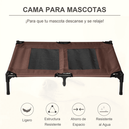 PawHut Cama Elevada para Cães Cama de Animais de Estimação com Malha Transpirável e Tecido Oxford para Exterior Interior Ar Livre Jardim Terraço 91,5x76,2x18cm Marrom