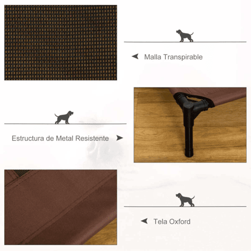 PawHut Cama Elevada para Cães Cama de Animais de Estimação com Malha Transpirável e Tecido Oxford para Exterior Interior Ar Livre Jardim Terraço 91,5x76,2x18cm Marrom