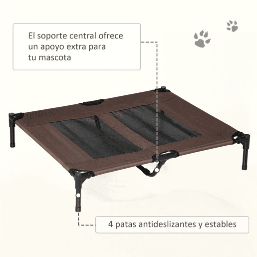 PawHut Cama Elevada para Cães Cama de Animais de Estimação com Malha Transpirável e Tecido Oxford para Exterior Interior Ar Livre Jardim Terraço 91,5x76,2x18cm Marrom