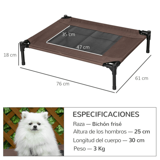PawHut Cama para Animais de Estimação Cama Elevada para Cães Gatos Portátil Tecido Transpirável para Exterior Interior 76x61x18cm Marrom