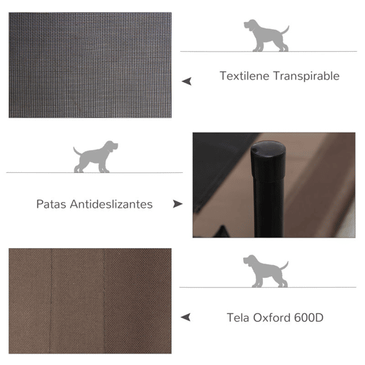 PawHut Cama para Animais de Estimação Cama Elevada para Cães Gatos Portátil Tecido Transpirável para Exterior Interior 76x61x18cm Marrom
