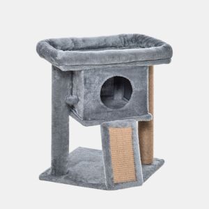 PawHut Árvore Arranhadora para Gatos Pequenos 57 cm, Torre para Gatos com Poste de Sisal, Rampa para Arranhar, Caverna, Cama e Bola Suspensa, 40x40x57 cm, Cinzento Claro