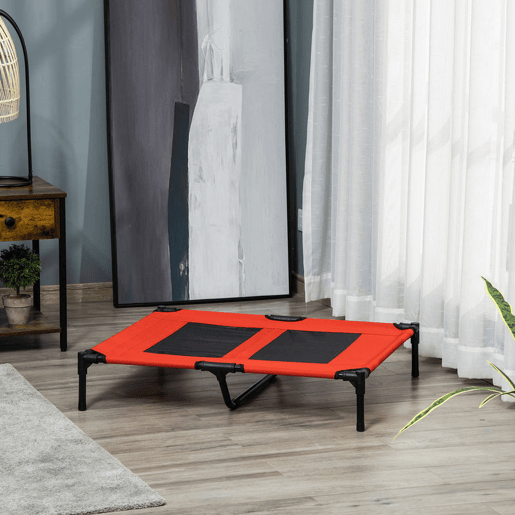 PawHut Cama Elevada para Cães Cama de Animais de Estimação com Malha Transpirável e Tecido Oxford para Exterior Interior Ar Livre Jardim Terraço 91,5x76,2x18cm Vermelho