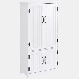 HOMCOM Armário de Cozinha Armário de Cozinha Alto Móvel Auxiliar com 4 Portas e Prateleiras Ajustáveis para Sala de Estar 60x30x123 cm Branco