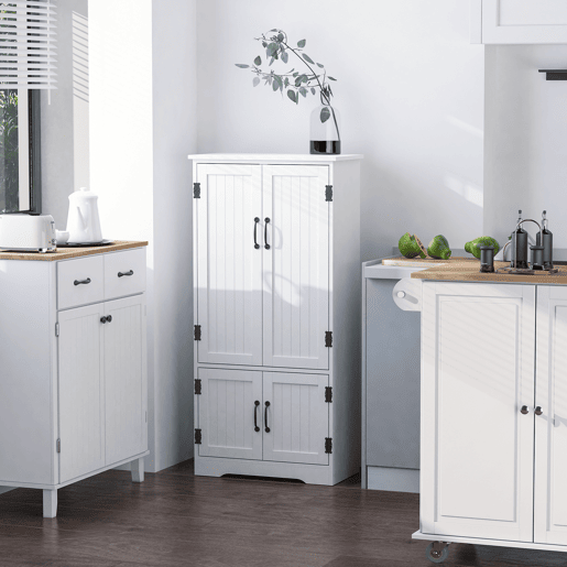 HOMCOM Armário de Cozinha Armário de Cozinha Alto Móvel Auxiliar com 4 Portas e Prateleiras Ajustáveis para Sala de Estar 60x30x123 cm Branco