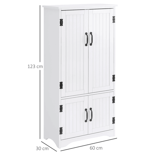 HOMCOM Armário de Cozinha Armário de Cozinha Alto Móvel Auxiliar com 4 Portas e Prateleiras Ajustáveis para Sala de Estar 60x30x123 cm Branco