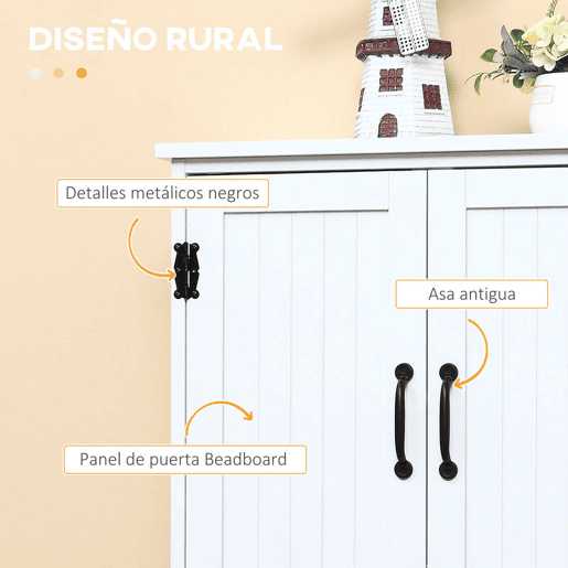 HOMCOM Armário de Cozinha Armário de Cozinha Alto Móvel Auxiliar com 4 Portas e Prateleiras Ajustáveis para Sala de Estar 60x30x123 cm Branco