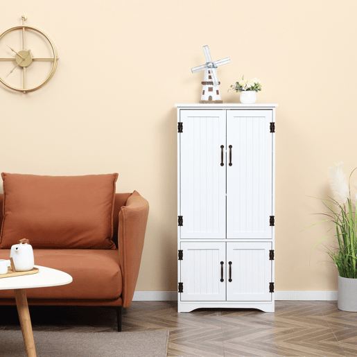 HOMCOM Armário de Cozinha Armário de Cozinha Alto Móvel Auxiliar com 4 Portas e Prateleiras Ajustáveis para Sala de Estar 60x30x123 cm Branco