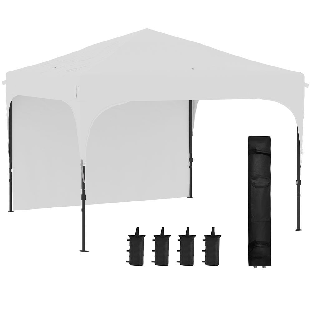 Outsunny carpa plegable 3x3 m cenador de jardín con altura ajustable 1 pared lateral impermeable 4 bolsas de arena y bolsa de transporte gazebo para exterior patio fiestas blanco