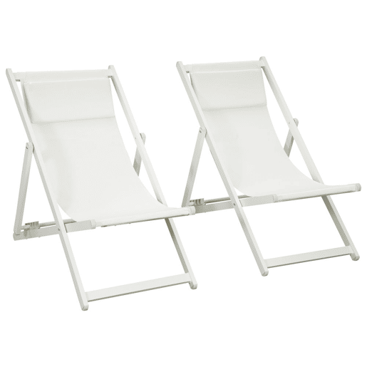 Outsunny Conjunto de 2 Espreguiçadeiras Dobráveis de Alumínio para Jardim com Encosto Ajustável em 5 Posições e Apoio de Cabeça para Terraço Pátio Exterior 60x100x85 cm Branco