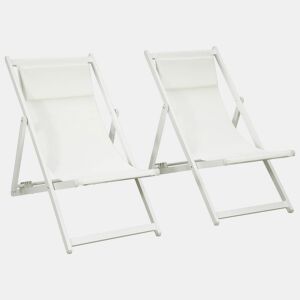 Outsunny Conjunto de 2 Espreguiçadeiras Dobráveis de Alumínio para Jardim com Encosto Ajustável em 5 Posições e Apoio de Cabeça para Terraço Pátio Exterior 60x100x85 cm Branco