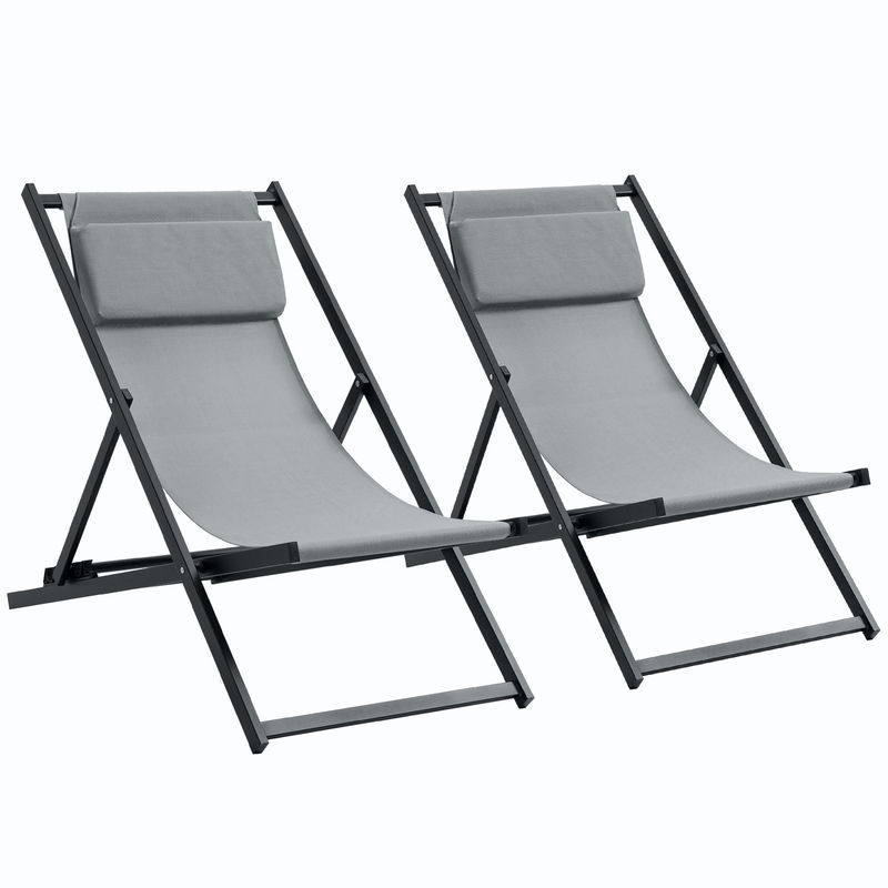 2 Tumbonas Plegable Aluminio, Texteline Outsunny