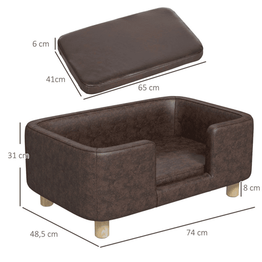 PawHut Sofá para Animais de Estimação Sofá para Cães Pequenos e Médios com Assento Acolchoado 74x48,5x31 cm Marrom