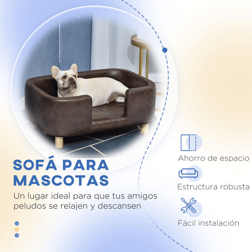 PawHut Sofá para Animais de Estimação Sofá para Cães Pequenos e Médios com Assento Acolchoado 74x48,5x31 cm Marrom