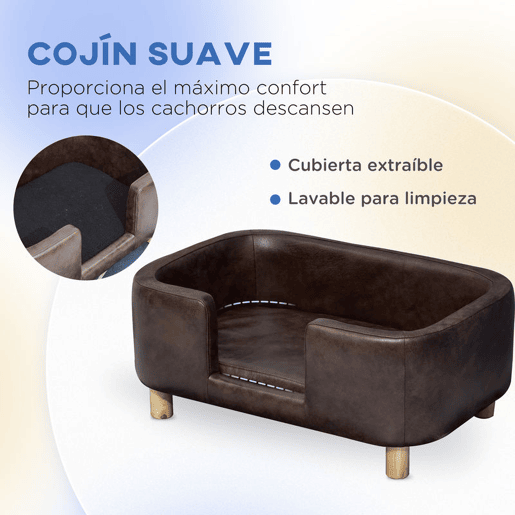 PawHut Sofá para Animais de Estimação Sofá para Cães Pequenos e Médios com Assento Acolchoado 74x48,5x31 cm Marrom