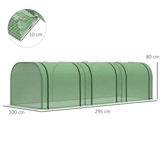 Outsunny Estufa 295x100x80 cm para Jardim Varanda Estufa Pequena para Cultivo de Plantas com 3 Janelas Estrutura de Aço e PVC Verde