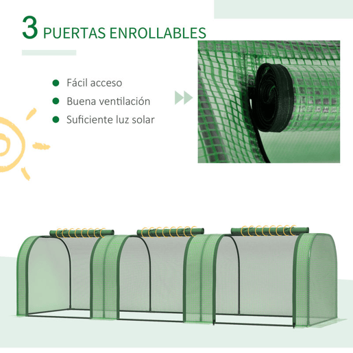 Outsunny Estufa 295x100x80 cm para Jardim Varanda Estufa Pequena para Cultivo de Plantas com 3 Janelas Estrutura de Aço e PVC Verde