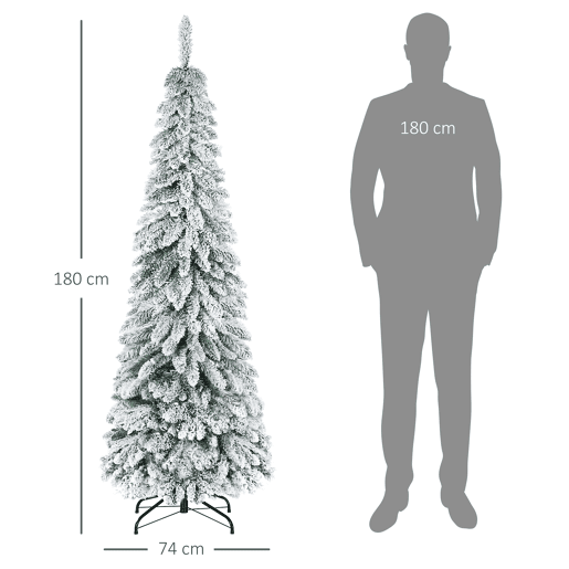 HOMCOM Árvore de Natal Artificial 180 cm Árvore de Natal Nevada com 523 Ramos Suporte de Aço Dobrável Decoração para Casa Festas Ø74x180 cm Verde