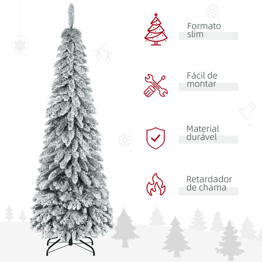 HOMCOM Árvore de Natal Artificial 180 cm Árvore de Natal Nevada com 523 Ramos Suporte de Aço Dobrável Decoração para Casa Festas Ø74x180 cm Verde