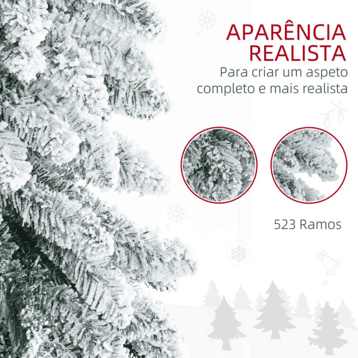 HOMCOM Árvore de Natal Artificial 180 cm Árvore de Natal Nevada com 523 Ramos Suporte de Aço Dobrável Decoração para Casa Festas Ø74x180 cm Verde