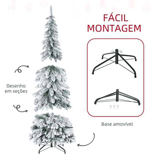 HOMCOM Árvore de Natal Artificial 180 cm Árvore de Natal Nevada com 523 Ramos Suporte de Aço Dobrável Decoração para Casa Festas Ø74x180 cm Verde