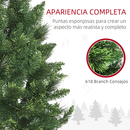 HOMCOM Árvore de Natal Artificial 180 cm Árvore de Natal com 648 Ramos de Agulha de Pinheiro Fácil de Montar e Base Desmontável de Aço Ø70x180 cm Verde