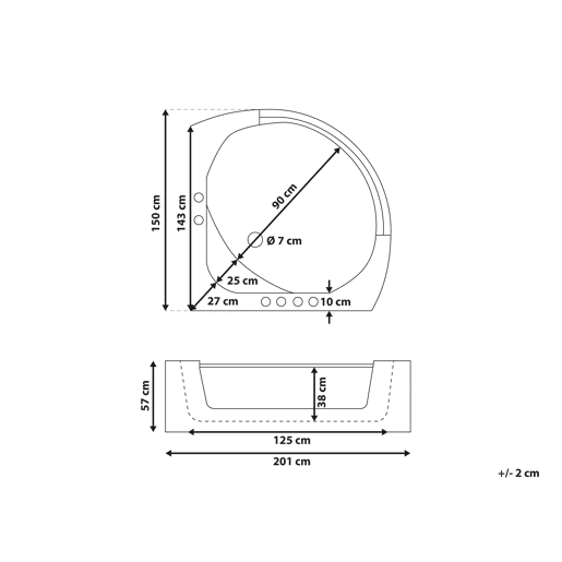 Banheira de hidromassagem de canto com LED MANGLE 2010 x 1500 mm Branco