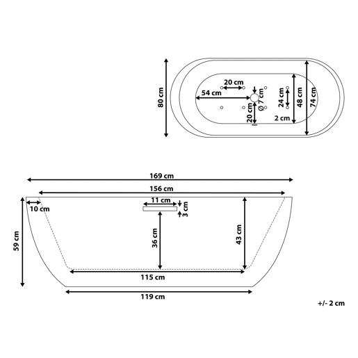 Banheira de hidromassagem independente com LED NEVIS 1700 x 800 mm Branco
