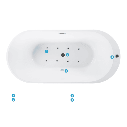 Banheira de hidromassagem independente com LED NEVIS 1700 x 800 mm Branco