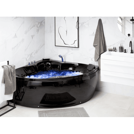 Banheira de hidromassagem de canto com LED SENADO 2050 x 1500 mm Preto