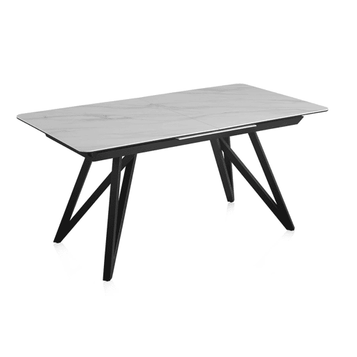 Mesa extensível branca tampo de cerâmica e pernas de metal 160210X90 cm