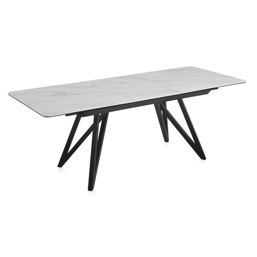 Mesa extensível branca tampo de cerâmica e pernas de metal 160210X90 cm
