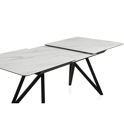Mesa extensível branca tampo de cerâmica e pernas de metal 160210X90 cm