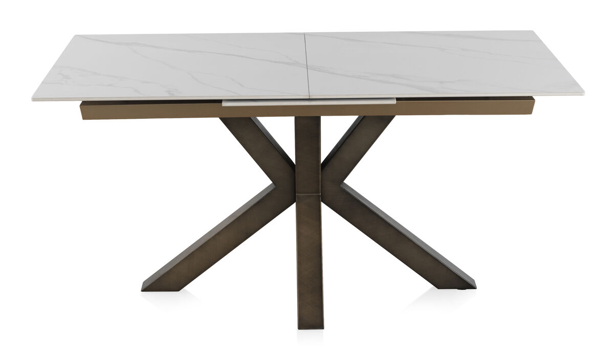 Mesa extensible de cerámica con patas de metal color cobre 160x90
