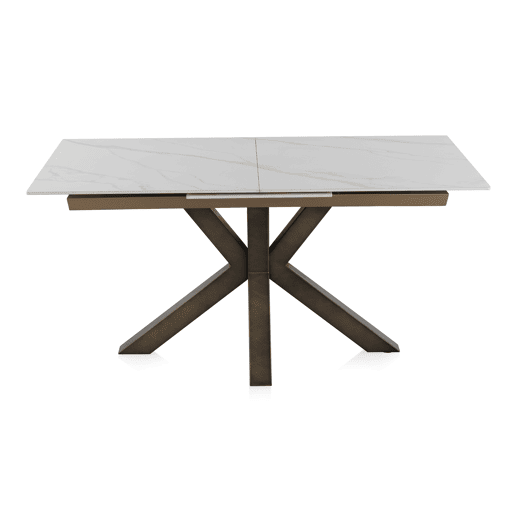 Mesa De Cerâmica Branca Extensiva. 160210X90 Cm Pé De Metal Cor De Cobre