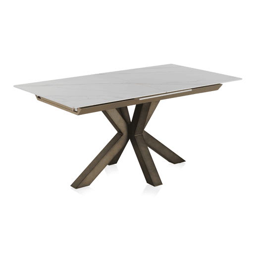 Mesa De Cerâmica Branca Extensiva. 160210X90 Cm Pé De Metal Cor De Cobre