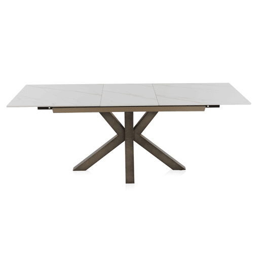 Mesa De Cerâmica Branca Extensiva. 160210X90 Cm Pé De Metal Cor De Cobre