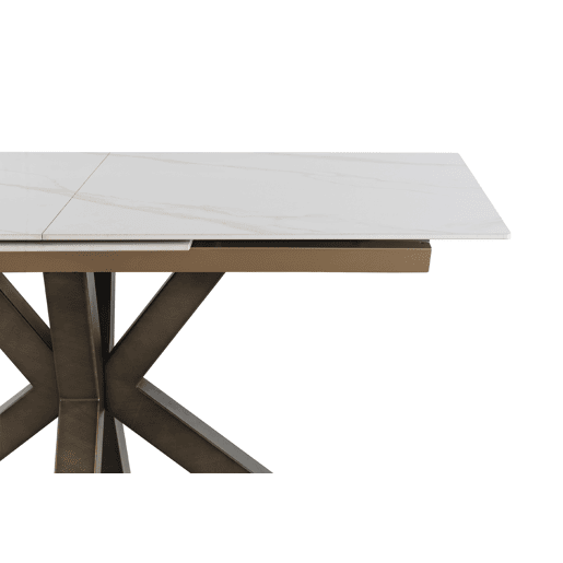 Mesa De Cerâmica Branca Extensiva. 160210X90 Cm Pé De Metal Cor De Cobre