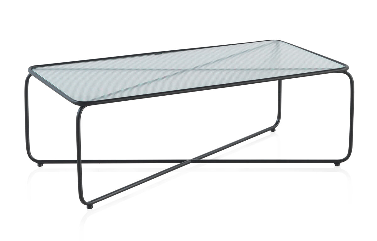 Mesa de centro de metal con tapa de cristal