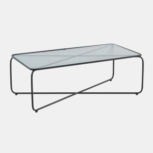 Mesa de centro de metal com tampo de vidro