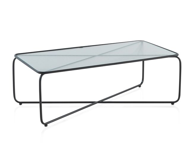 Mesa de centro de metal con tapa de cristal