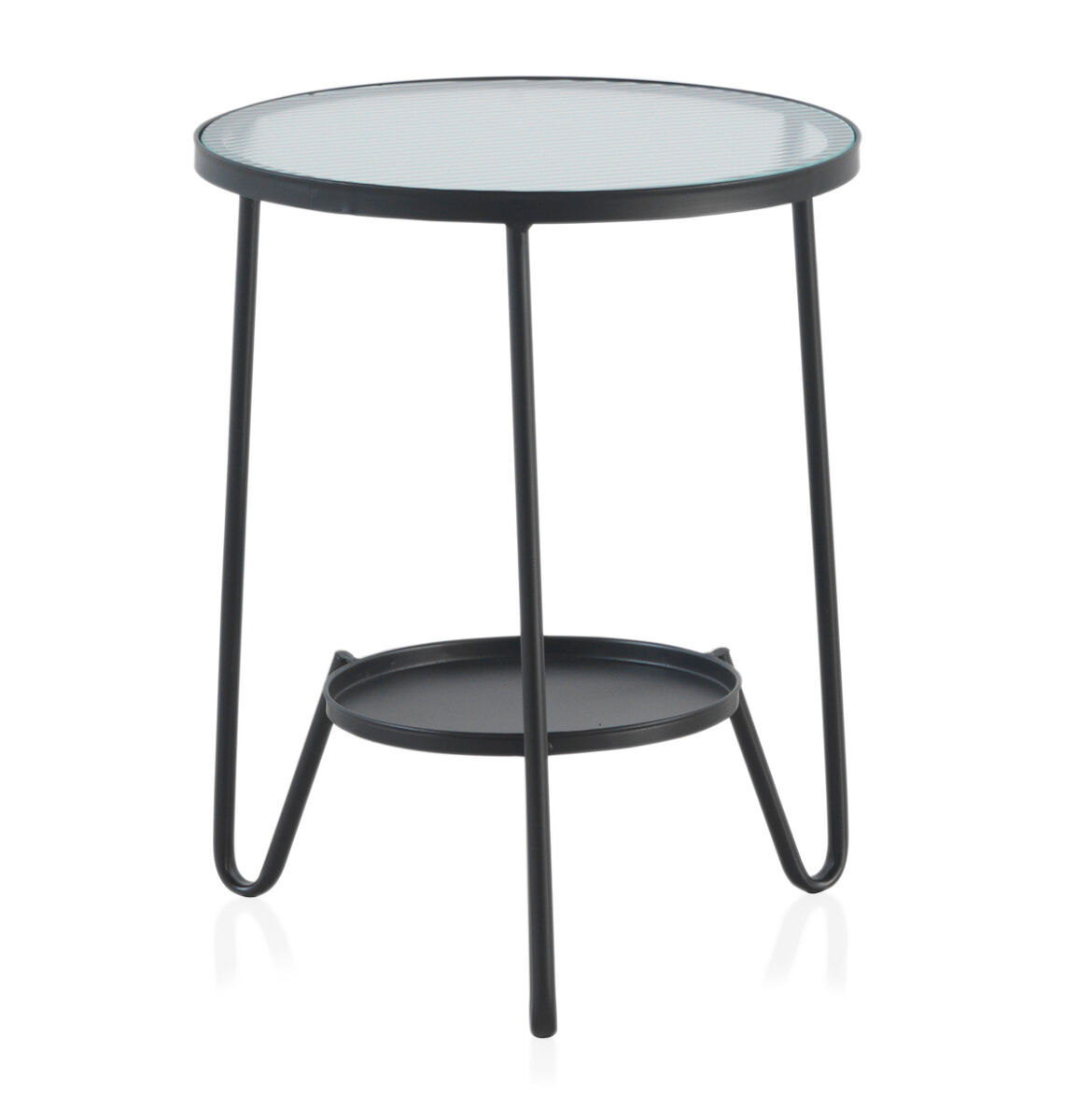 Mesa auxiliar de metal con tapa de cristal