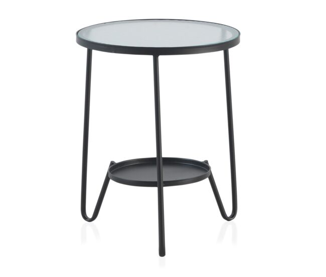 Mesa auxiliar de metal con tapa de cristal