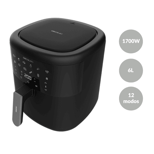 Cecotec Fritadeira digital e compacta sem óleo de 6 L de capacidade, com tecnologia PerfectCook e pack de acessórios.